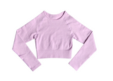 Women's Yoga Long Sleeve Crop Top - this material that won't slip and not see through -pictured here in lilac purple.