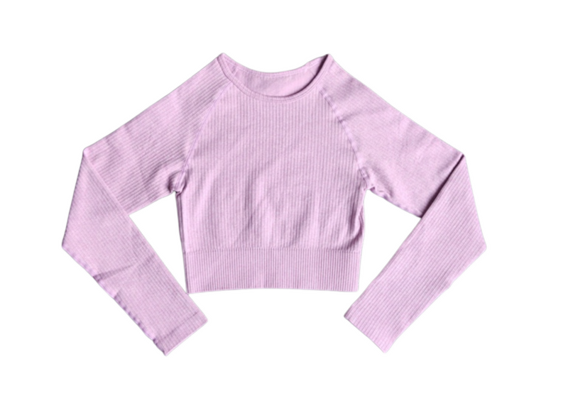 Women's Yoga Long Sleeve Crop Top - this material that won't slip and not see through -pictured here in lilac purple.