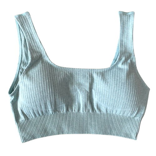 Our MEY sports bra is part of our woman's yoga clothing line - perfect for exercise or casual wear. Pictured here in Sea Foam Green.